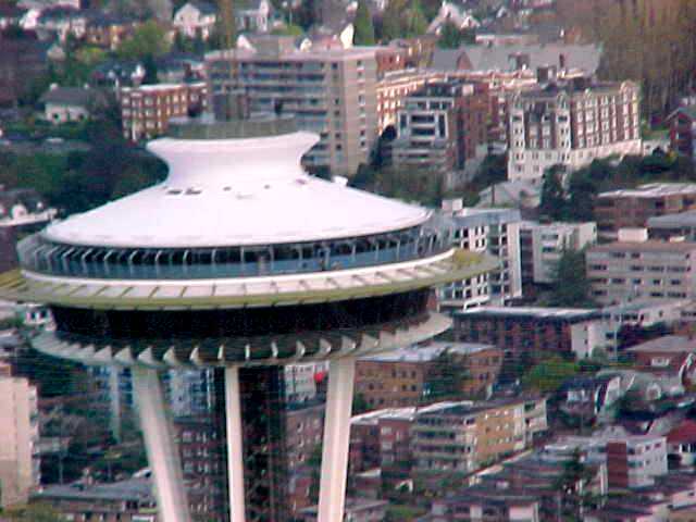 Closeup of the Saucer section of the Space Needle.